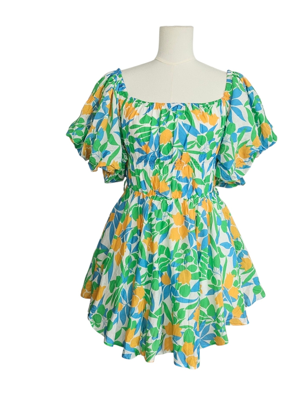 NWT Petal & Pup Charley Mini Dress in Blue, Green & Yellow Size L